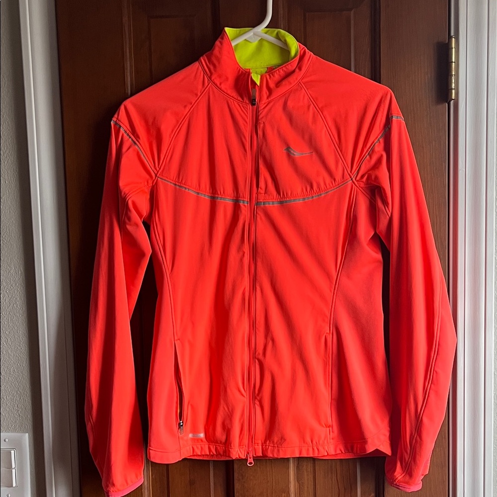 Saucony Women's Neon Coral High-Visibility Running Jacket with Lime Lining